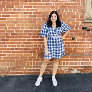 Old Navy | NWOT Puff Sleeve Big Blue Plaid Gingham Wrap Dress SZ XXL TALL